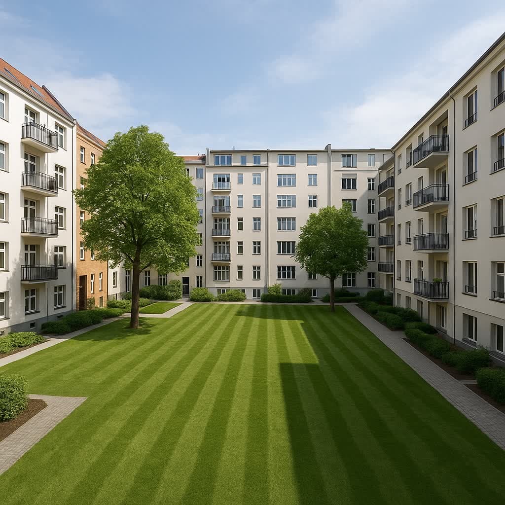 Gepflegte Grünanlagen einer Berliner Liegenschaft